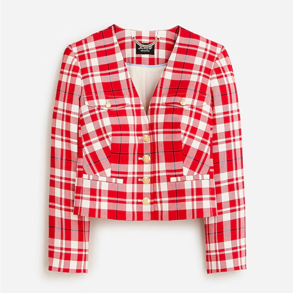 J. Crew Collection Red and White Plaid Blazer